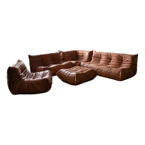 Brown Leather Togo Living Room Set by Michel Ducaroy for Ligne Roset