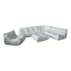White Leather Togo Living Room Set by Michel Ducaroy for Ligne Roset