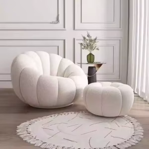 Single Sherpa Wooden Backrest Chair – Pumpkin-Themed Lazy Tatami Balcony Sofa