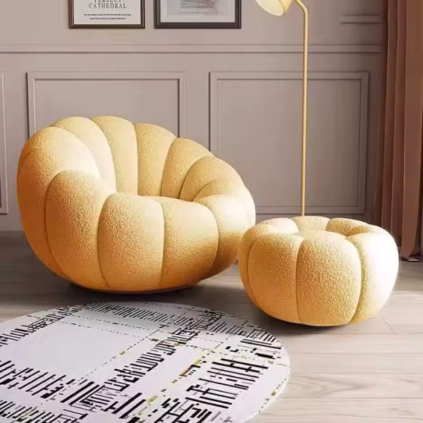 Single Sherpa Wooden Backrest Chair – Pumpkin-Themed Lazy Tatami Balcony Sofa - Image 3
